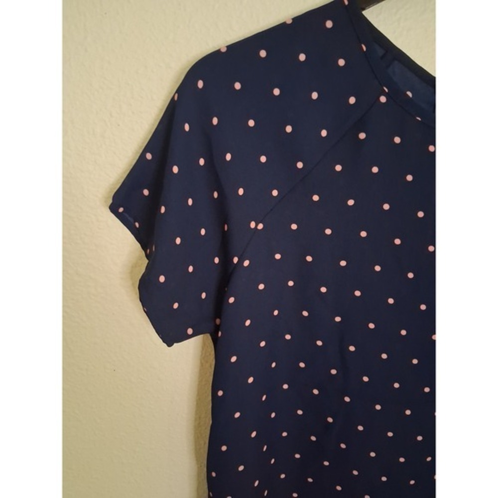 Papermoon Navy Pink Polka Dot High-Low Blouse Short Sleeve Zip Back CT1987-SS S - Picture 4 of 9